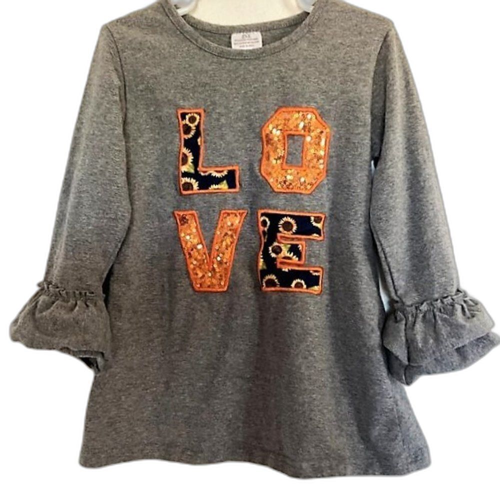 Girls LOVE Sunflower Sequin Ruffle Top Grey Size 5/6